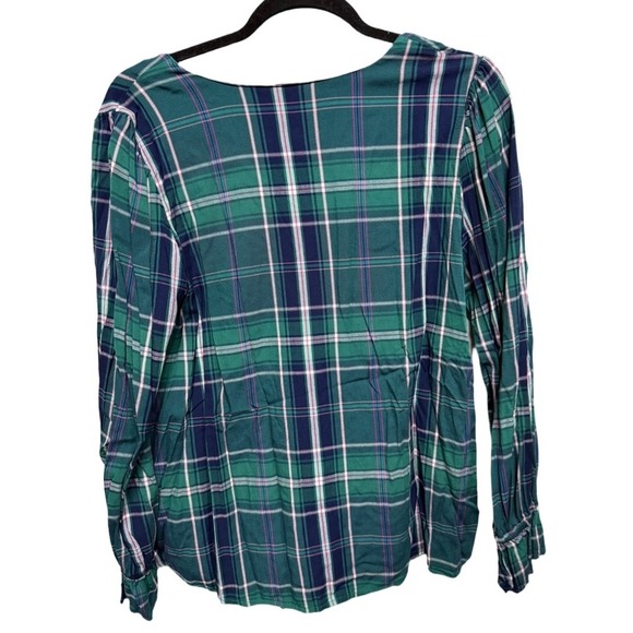 Crown & Ivy Pullover VNeck Plaid Blouse Shirt Green Size Small Oversized Fit - Picture 4 of 6
